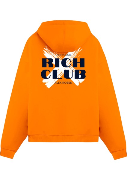 Turuncu Unisex Oversize Fit Pamuklu Kapüşonlu Sweatshirt