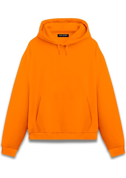 Turuncu Unisex Oversize Fit Pamuklu Kapüşonlu Sweatshirt