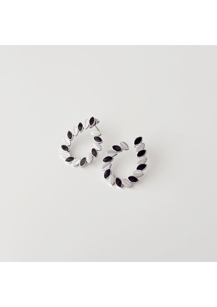 Black Leaf Grey Steel Earring | Çelik Küpe