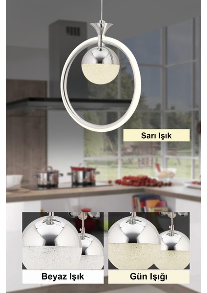 Istanbul Avize Alex Gümüş 3 Renk Ledli Kristal Taşlı Lüx Avize