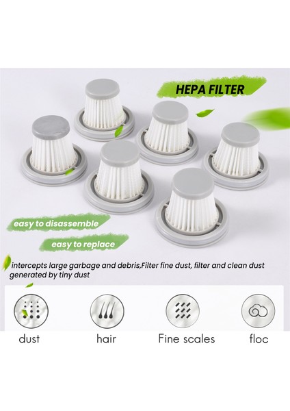 6 Adet Hepa Filtresi Handy Elektrikli Süpürge Ev Araba Mini Kablosuz Yıkanabilir Yedek Parça Aksesuarları (Yurt Dışından)
