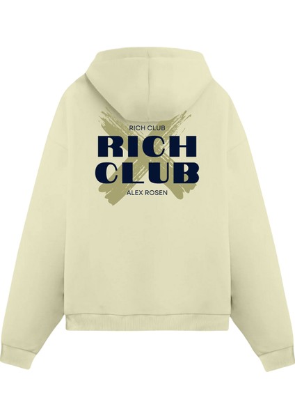 Krem Unisex Oversize Fit Pamuklu Kapüşonlu Sweatshirt