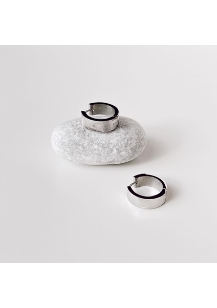 Knurl Grey Steel Earring | Çelik Küpe