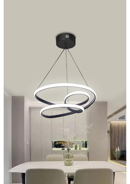 Modern Sarkıt Galaksi Siyah Kasa Beyaz Işık LED Avize