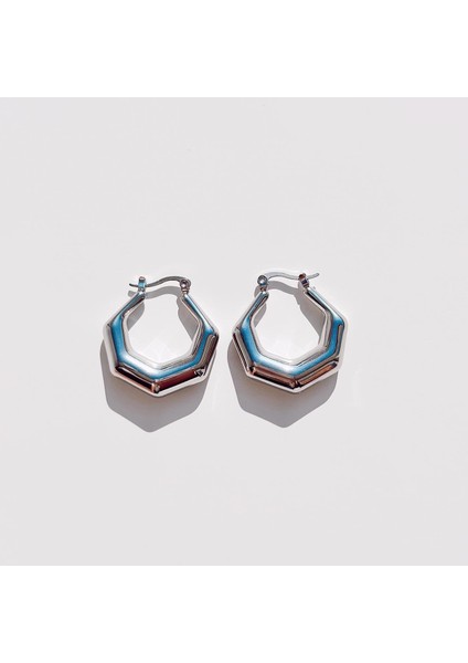 Pentagon Grey Steel Earring | Çelik Küpe