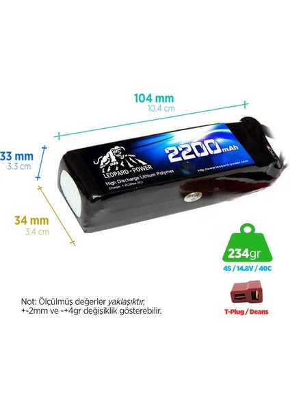 2200 Mah 14.8V 4s 40C Lipo Batarya Pil T Plug