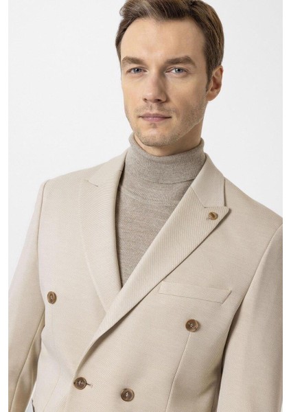 Dar Kesim Bej 6 Drop Kruvaze Tek Ceket fiyatları