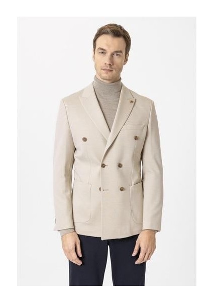 Dar Kesim Bej 6 Drop Kruvaze Tek Ceket fırsatları