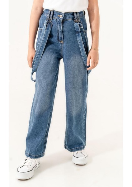 Kız Çocuk Askı Detaylı Kot Pantolon G2167 modelleri