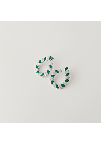 Leafs Grey Steel Earring | Çelik Küpe