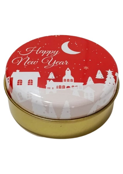 Happy New Year Metal Teneke Mum-Doğal Bal Mumundan Üretildi -1 Adet