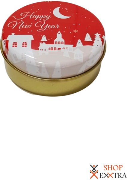 Happy New Year Metal Teneke Mum-Doğal Bal Mumundan Üretildi -1 Adet modelleri
