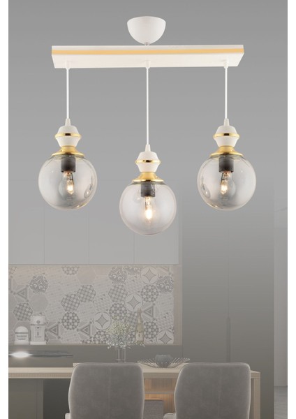 Berru 3 Lü Caka Beyaza Gold Glop Camlı Lüks Salon Avizesi