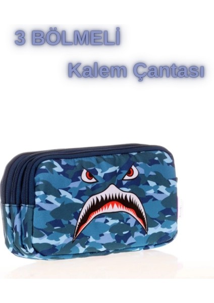 Kids&love Köpek Balığı Desenli Okul Çantası ve Kalem Çantası 2'li Set