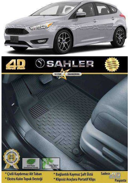 Ford Focus 3- 3.5 2010-2018 Uyumlu 4.5D Premium Havuzlu Oto Paspas Siyah - Focus 3