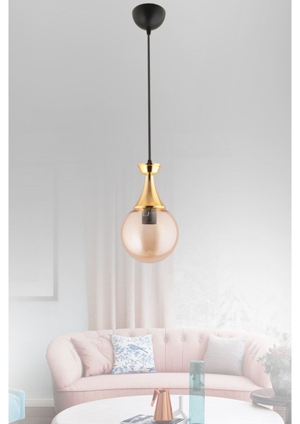 Minel Tekli Siyaha Gold Detaylı Glop Camlı Avize