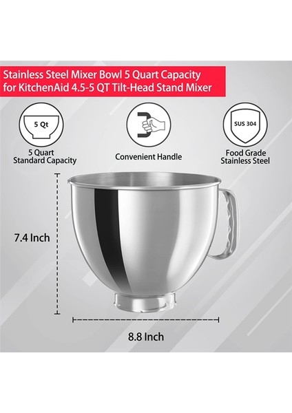 Kitchenaid Classic&artisan Serisi 4.5qt/5qt Mikser 304 Hazne Paslanmaz Çelik Mikser Haznesi Bulaşık Makinesinde Yıkanabilir (Yurt Dışından) indirimleri