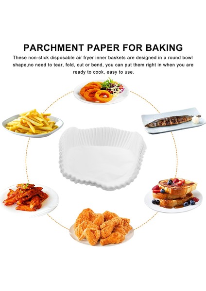 50 Adet Hava Fritöz Parşömen Kağıt Gömlekleri Yapışmaz Tek Kullanımlık Gömlekler, Deliksiz Yuvarlak Parşömen Kağıdı (Beyaz) (Yurt Dışından)