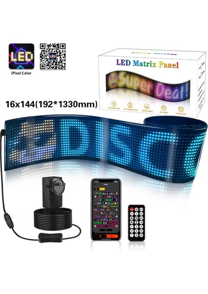 Pixel LED Panel Dijital Ekran Yazı ve Animasyon Eklenebilen Telefon Kontrollü Yapışkanlı 16*144 LED