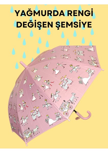 Sihirli Şemsiye Yağmurda Islandıkça Renklenen Desenli Çocuk Şemsiyesi Bastonlu 8 Telli Şemsiye modelleri