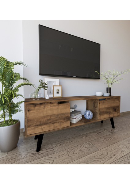 Siena Ahşap Ayaklı Tv Ünitesi Ceviz Televizyon Konsolu 140 cm Ekonomik Modül Seh