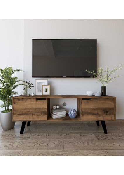Siena Ahşap Ayaklı Tv Ünitesi Ceviz Televizyon Konsolu 140 cm Ekonomik Modül Seh fiyatları