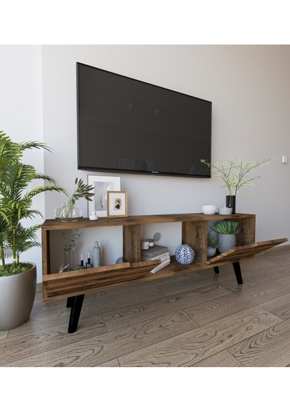 Siena Ahşap Ayaklı Tv Ünitesi Ceviz Televizyon Konsolu 140 cm Ekonomik Modül Seh modelleri