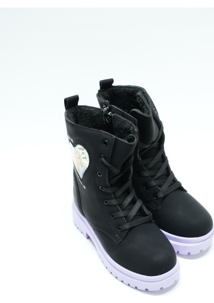 Twingo Kalpli Kız Resimli Yüksek Boğaz Kız Çocuk Bot, Siyah (Ladik)