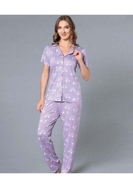 Boydan Düğmeli Gömlek Kısa Kol Yazlık Pijama Takımı Dowry 08-118