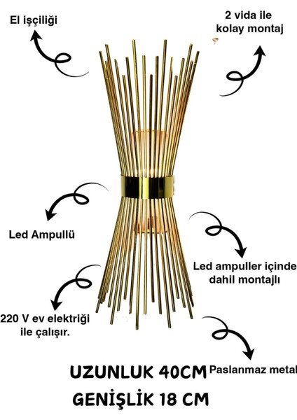 1 Adet-Kirpi Gold Aplik,led Ampüllü Tekli Duvar Apliği, Tekli Duvar Lambası, Otel ,ofis Için Aplik