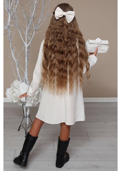 Kız Çocuk Blazer Ceketli Bebe Yaka Sıfır Kol Triko Beyaz Elbise fırsatları