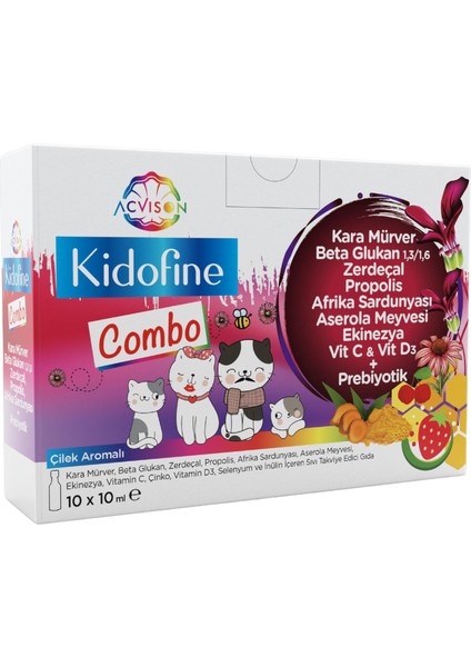 Kidofine Kombo-Kara Mürver,beta Glukan,zerdeçal,propolis,afrika Sardunyası,acerola Meyvesi,ekinezya,vitamin C,çinko,vitamin D3,selenyum ve Inulin Içeren Takviye Edici Gıda fiyatları