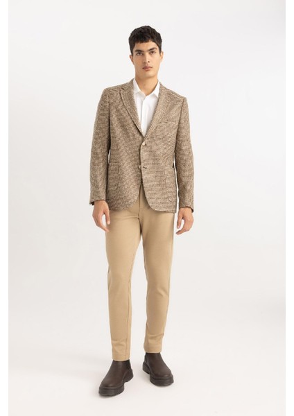 Modern Fit Ceket Yaka Desenli Düğmeli Astarlı Blazer Ceket B0070AX23WN