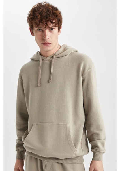 Regular Fit Kapüşonlu Yıkamalı Soluk Efektli Kanguru Cepli Sweatshirt B1118AX23AU