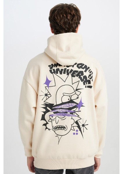 Rick and Morty Oversize Geniş Kalıp Bisiklet Yaka Sırt Baskılı Kalın Sweatshirt C9741AX24AU