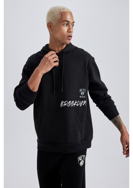 Fit NBA Brooklyn Nets Standart Fit Kapüşonlu Kalın Sweatshirt A9679AX23WN fırsatları