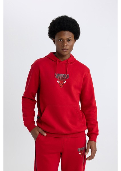 Fit NBA Chicago Bulls Standart Fit Kapüşonlu Cepli Sweatshirt B3884AX24SP