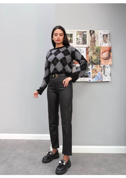 Kadın Mumlu Slim Fit Jean Kahverengi Pamuklu Düz Paça Desenli Model modelleri