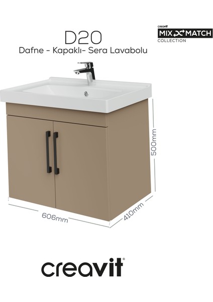 D20 65 cm Kapaklı Lavabo Dolabı Melamin Kapak