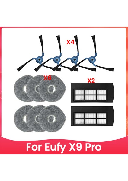 Eufy X9 Pro Robot Süpürge Yedek Parçaları Aksesuarları Için 12 Adet Vakum Yan Fırça Hepa Filtre Paspas Bezi Takımı (Yurt Dışından)