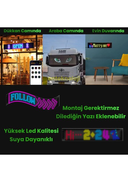 Pixel LED Panel Dijital Ekran Yazı Animasyon Eklenebilen Telefon Kontrollü Yapışkanlı 16*96 Plus LED