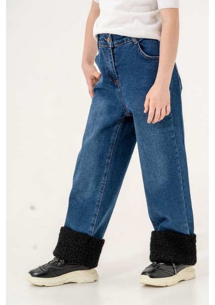 Kız Çocuk Paçası Peluşlu Kot Pantolon G2155 fiyatları