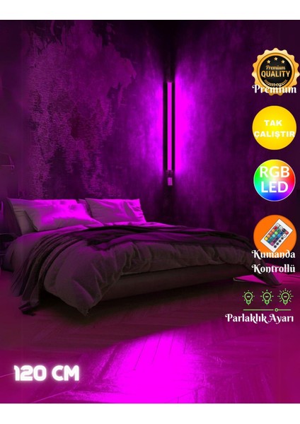 Uzaktan Kumandalı Köşe Rgb LED Abajur Aplik Gece Lambası Kumandalı 120 cm