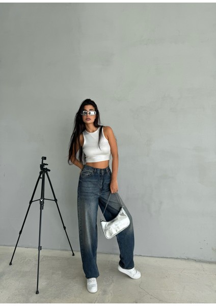 Kadın Koyu Tint Renk Straight Fit %100 Koton Denim