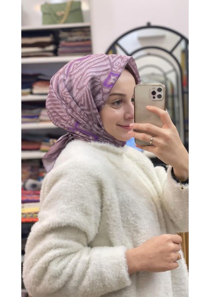 Açık Mürdüm Siyane Scarf Iki Renkli Geometrik Eşarp