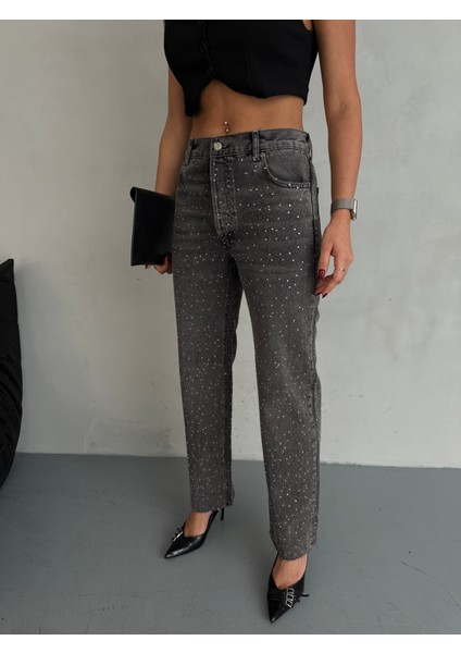 Kadın Taşlı Premium Gri Kot Pantolon fiyatları