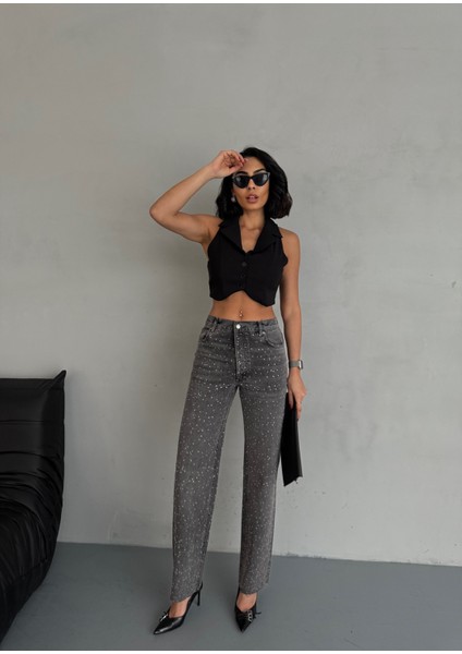 Kadın Taşlı Premium Gri Kot Pantolon indirimleri