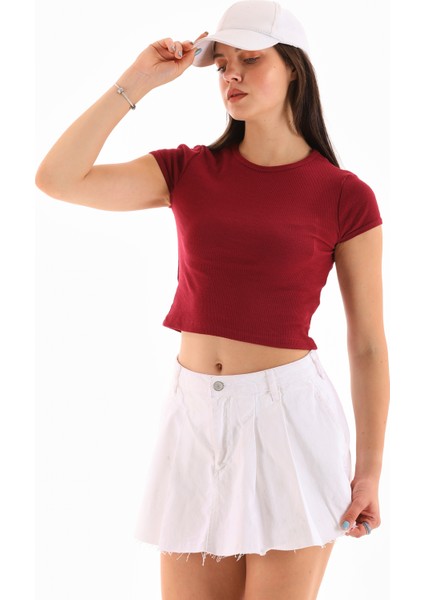 Kadın Likralı Kısa Kol Crop Bluz fiyatları