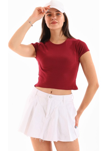 Kadın Likralı Kısa Kol Crop Bluz modelleri