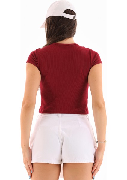 Kadın Likralı Kısa Kol Crop Bluz fırsatları